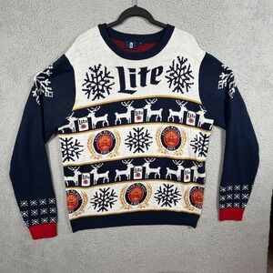 Miller Lite Ugly Christmas Sweater Men's XL Reindeer Snowflakes Holiday‎ Beer